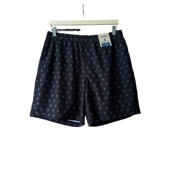 NWT Chubbies Men's The Danger Zones 7" Sport Shorts Star Print Black Size L - Picture 1 of 14